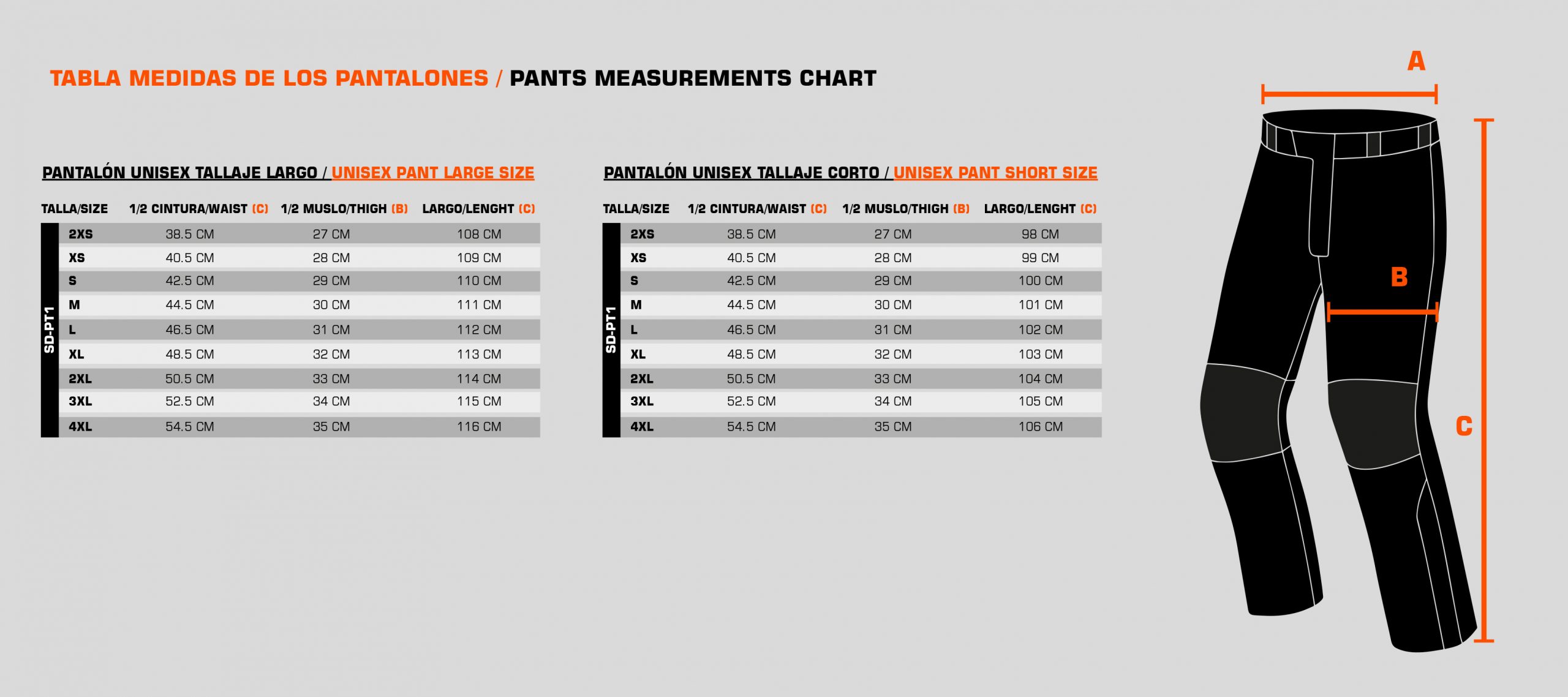 Guía de tallas - pantalones -